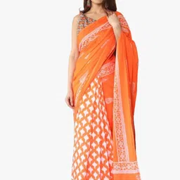 JALTHER Ethnic Motifs Pure Cotton Block Print Saree-image-41