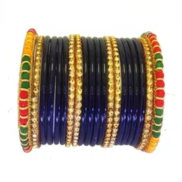 Adiba Fashion Factory Set Of 10 Purple Glass Artificial Stones Bangle image 2