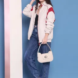 HOUSE OF VEDAS Women Mock Collar Striped Windcheater Bomber Jacket image 3