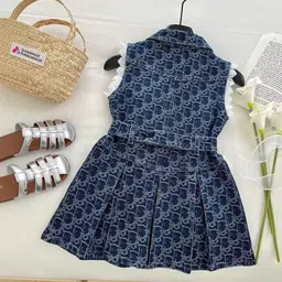 TrendyKid Floral Print PU Coated Denim A-Line Dress image 2