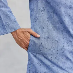 Fabindia Geometric Block Printed Band Collar Cotton Straight Kurta image 5