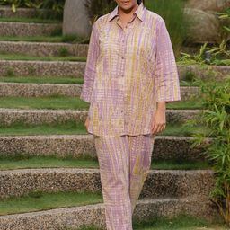 Zeyo Abstract Dyed Shirt Collar Three-Quarter Sleeves Shirt With Trouser-picture-21