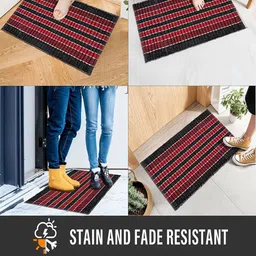Kuber Industries Pink & Red 3 Pieces Striped Cotton Doormats image 4
