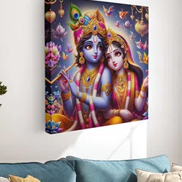 Myntra Elegant Homes Blue & Gold-Toned 1 Piece Canvas Religious Wall Paintings-picture-13