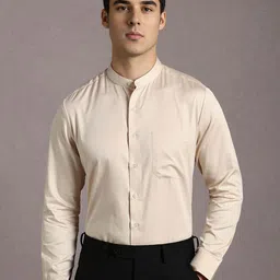 Louis Philippe Men Solid Band Collar Pure Cotton Formal Shirt-image-34