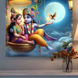 SAF Blue & Yellow 1 Piece Canvas Religious Wall Paintings image 1