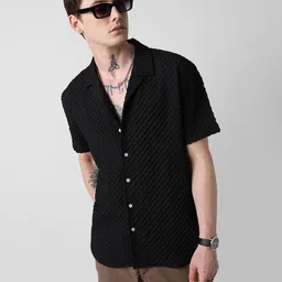 VASTRADO Men Classic Oversized Fit Cuban Collar Textured Casual Shirt image 4