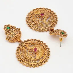 ZENEME Gold Plated Peacock Shaped Cubic Zirconia Studded Earrings image 4