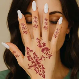 VOORKOMS Set Of 2 Mehndi Stencil Sticker Designs With Detailed Floral & Leaf image 2