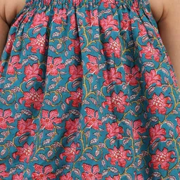 Sangria Girls Floral Printed Sleeveless Pure Cotton Top With Trouser image 2