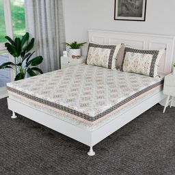 RUBOXA White & Pink Floral Printed Cotton 144 TC King Bedsheet Set-2.72 m x 2.29 m-picture-35