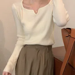 KPOP Women Ribbed Woollen Pullover image 4