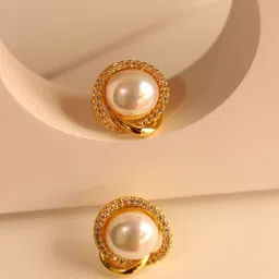 RAGABANDHA DESIGN STUDIO Gold-Plated Stones Studded & Pearls Beaded Circular Shaped Studs image 5