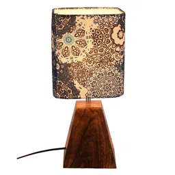 Blue Batik Print Pyramid Multicolor Canvas Shade Table Lamp with Brown Base by Green Girgit image 5