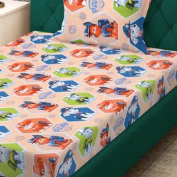 KLOTTHE Beige & Blue Printed 400 TC Single Bedsheet With Pillow Cover - 2.5 m x 1.5 m image 4