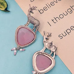 Anouk German Silver-Plated Stones Studded & Pearls Beaded Deer Oxidised Drop Earrings image 3