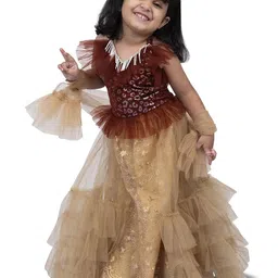 Twisha Girls Embellished Halter Frilled Top With Layered Ghaghra Skirt With Dupatta-picture-35