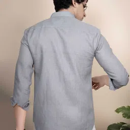 ALMATY Men Comfort Button-Down Collar Floral Solid Linen Casual Shirt image 5