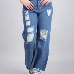 SWISHIN Women Cotton Comfort Flared Mid-Rise Highly Distressed Jeans-image-95