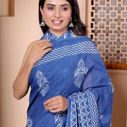 Lovwear Blue Pure Cotton Sarees-picture-37