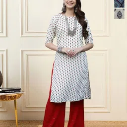 HERE&NOW Women Pack of 3 Ethnic Motifs Printed Daily Straight Kurtas-picture-39