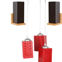 SOMIL Red And Black 3 Pieces Textured Wood Rectangle Shaped Wall Lamp-picture-12