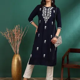 Moda Rapido Women Blue Viscose Rayon Kurta Sets-image-66