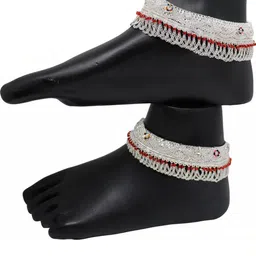 AamNa Enterprises Silver-Plated Artificial Beads Anklet image 2