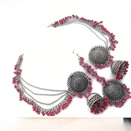 VRAJ CREATION Silver-Plated Beaded Oxidised Jewellery Set image 2