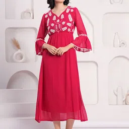 Oh Mi Dios Women Floral Printed V-Neck Bell Sleeves Fit & Flare Dress-image-48
