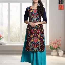 HERE&NOW Selection Of 3 Floral Printed Round Neck Straight Kurtas-picture-40