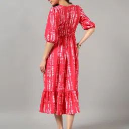 Krunal Raiyani Abstract Printed V-Neck Puff Sleeves Fit & Flare Midi Dress image 3