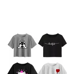 100luck Girls Casual Cotton Blend Crop Top (Multicolor, Pack of 4)-picture-14