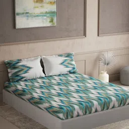 DDecor Radiance Turquoise Blue Printed Cotton 144 TC Super King Bedsheet Set 2.74 x 2.74 m-image-30