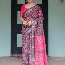 SGF11 Women Floral Pure Linen Saree-picture-12