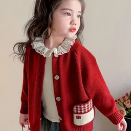 LULU & SKY Girls Solid Cardigan with Applique Detail image 5