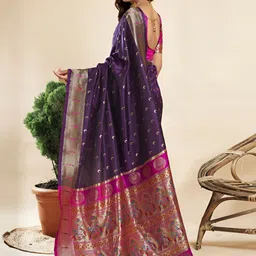 Aagrahi fashion Ethnic Motifs Woven Design Zari Paithani Saree With Unstitched Blouse image 2