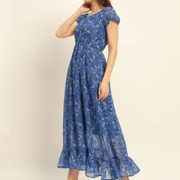 Deewa Floral Print Puff Sleeves Fit & Flare Maxi Dress image 4