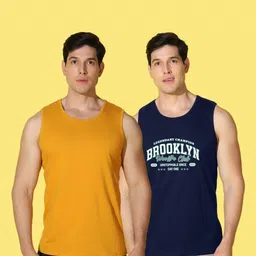WOOSTRO Men Pack of 2 Typography Printed Round Neck Cotton Slim Fit Sports T-shirts image 5