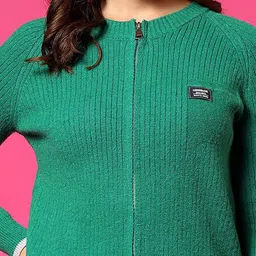 POPCULTR Women Green Acrylic Self Design Sweaters image 2