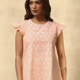 House of Chikankari Peach Cotton Chikankari Solid Women's Top-image-27