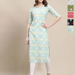 7Threads Women Pack Of 6 Ethnic Motifs Printed Crepe Kurta-picture-24