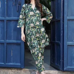 HERE&NOW Floral Printed Straight Kurta With Trouser image 3