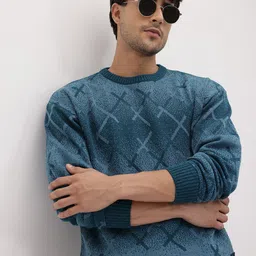 The Roadster Life Co. Geometric Self Design Round Neck Pullover image 1