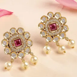 KARATCART Gold-Plated Geometric Shaped Stones Studded Studs Earrings-picture-1
