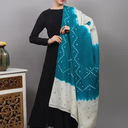 Exotic India Bandhani Tie-Dye Pure Wool Shawl With Mirror Embroidered Palla From Gujarat image 2