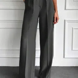 BROADSTAR Women Smart Loose Fit High-Rise Easy Wash Pleated Trousers-image-54