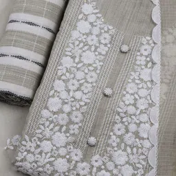 Meena Bazaar Floral Embroidered Unstitched Cotton Dress Material image 4