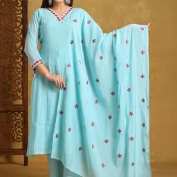 FLAMBOYANT Ethnic Motifs Regular Thread Work Raw Silk Kurta With Trousers & Dupatta-picture-16