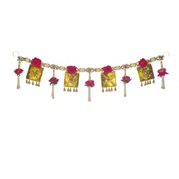 THE HOME CO. Pink & Off-White Square Gold Plate Rose & Pearl Beaded Toran image 3